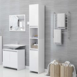 Slim Freestanding Tall Bathroom Cabinet - White, Black Grey or Oak