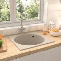 Square Granite Kitchen Sink with Round Basin & Overflow - Choice of Colours