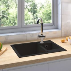 Square Granite Double Kitchen Sink with Overflow - Choice of Colours