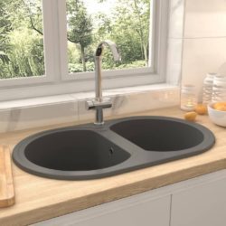 Oval Double Granite Kitchen Sink with Overflow - Choice of Colours