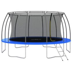 Round Trampoline Set with Safety Net, Ladder & Cover in Grey & Blue - Choice of Sizes