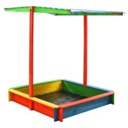 Solid Wood Sandpit with Adjustable Sun Shade Roof