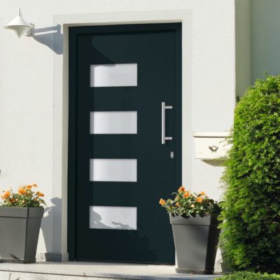 Modern Dark Grey Front Door with Glass Detail in Aluminium & PVC - Right Opening - Choice of Sizes