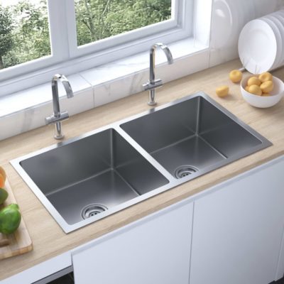 Modern Stainless Steel Double Kitchen Sink - Silver or Black