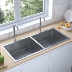 Rectangular Stainless Steel Double Kitchen Sink - Black or Silver