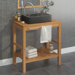 Solid Teak Wooden Vanity Unit with Marble Sink - Cream or Black Basin Options