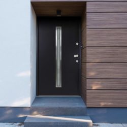 Modern Dark Grey Front Door with Slim Glass Panel - Choice of Sizes - Right Opening