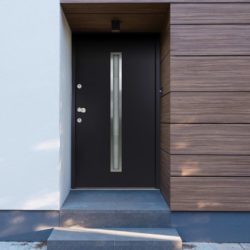 Modern Dark Grey Front Door with Slim Glass Panel - Choice of Sizes - Left Opening
