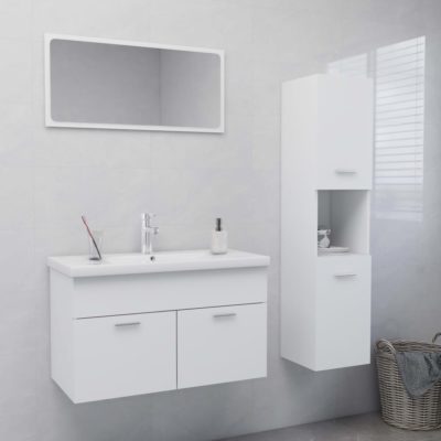 3 Piece Bathroom Furniture Set with Large Rectangular Mirror