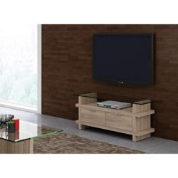 Cramlee Contemporary Glass Top TV Cabinet Stand with Oak Wood Finish