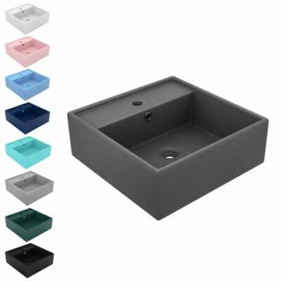 Luxury Square Bathroom Sink with Tap Hole - White, Grey, Black, Blue, Pink or Green