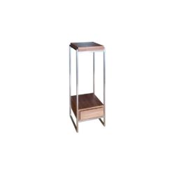 Orly Pedestal Plinth Table in Stainless Steel - Choice of Walnut Wood Finish