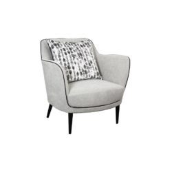 Spencer Modern Luxury Lounge Chair with Winged Arms in Ivory Grey Fabric & Black Piping