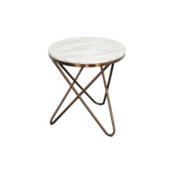 Ely Round White Marble Side Table with Rose Gold Legs