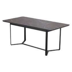Vermosa Marble Dining Table with Brown Top & Black Metal Frame