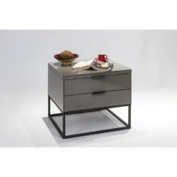 Luthrie High Gloss Grey Bedside Table Cabinet with 2 Drawers