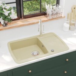 Single Granite Beige Kitchen Sink with Draining Board