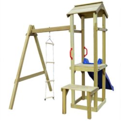 Tall Wooden Kids Garden Play Frame with Slide & Ladder