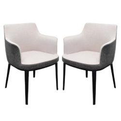 Pair of Luxury Cream & Grey Faux Leather Dining Armchairs