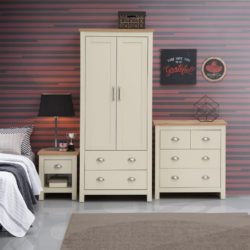 Cream Bedroom Set with Double Wardrobe, Chest of Drawers & Bedside