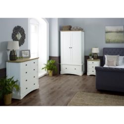 lassic White Bedroom Set with Wardrobe, Chest of Drawers & Bedside with Wooden Tops