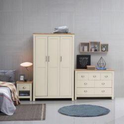 Lindsay Cream Bedroom Set with Triple Wardrobe, Large Chest of Drawers & Bedside Cabinet