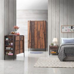 Arlene Rustic Wooden Bedroom Set with Wardrobe, Chest & Bedside