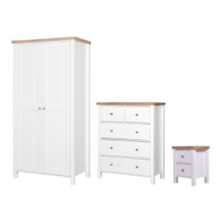 Classic White Bedroom Set with Chest of Drawers, Wardrobe and Bedside Table