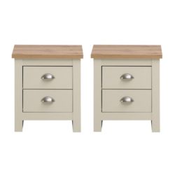 Lindsay Cream Bedside Table with Wooden Top & 2 Drawers - Pair