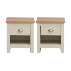 Pair of Cream Bedside Tables with Wooden Tops & Single Drawers