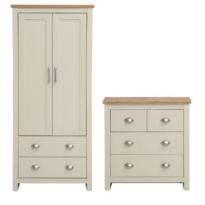 Lindsay Cream & Oak Wood Bedroom Set with Double Wardrobe & Chest of 4 Drawers