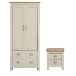 Lindsay Cream & Oak Wood Bedroom Set with Double Wardrobe & Bedside Cabinet