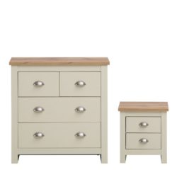 Lindsay Cream Chest of 4 Drawers & Bedside Cabinet with 2 Drawers Combo
