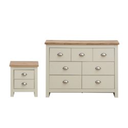 Lindsay Oak & Cream Bedroom Set with Large Chest of Drawers and Bedside Cabinet