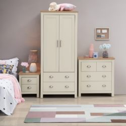 Cream Bedroom Set with Double Wardrobe, Chest of Drawers & Bedside Table