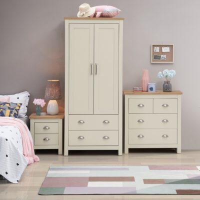 Cream Bedroom Set with Double Wardrobe, Chest of Drawers & Bedside Table