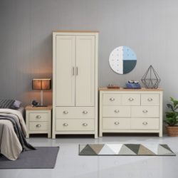 Cream Bedroom Set with Double Wardrobe, Large Chest of Drawers & Bedside