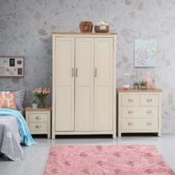 Lindsay Cream Bedroom Set with Triple Wardrobe, Chest of Drawers & Bedside Cabinet