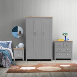 Harbour Grey Bedroom Set with Large Wardrobe, Chest of Drawers & Bedside with Wooden Tops