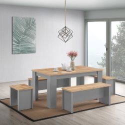 Grey Dining Set with Dining Table, 2 Benches & 2 Stools with Wooden Tops - Choice of Size