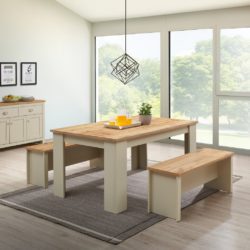 Lindsay Cream Dining Table and Bench Set with Wooden Tops