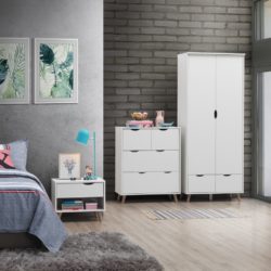 Modern White Bedroom Set with Double Wardrobe, Chest of Drawers & Bedside Table