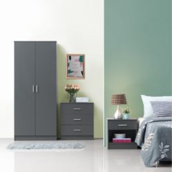 Modern Dark Grey Bedroom Set with Wardrobe, Chest of Drawers & Bedside