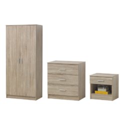 St Ciara Oak Wood Finish Bedroom Set with Double Wardrobe, Chest of Drawers & Bedside Table