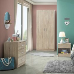 St Ciara Modern Wooden Bedroom Set with Wardrobe, Chest of Drawers & Bedside