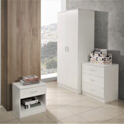 Modern White Bedroom Set with Double Wardrobe, Chest of Drawers & Bedside