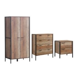 Shona Rustic Wooden Bedroom Set with Double Wardrobe, Chest of Drawers & Bedside
