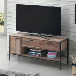 Shona Industrial Wooden TV Cabinet in Rustic Oak Wood Effect