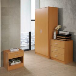 St Ciara Modern Beech Wood Bedroom Set with Wardrobe, Chest of Drawers & Bedside