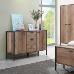 Shona Large Industrial Wooden Sideboard with Drawers in Rustic Oak